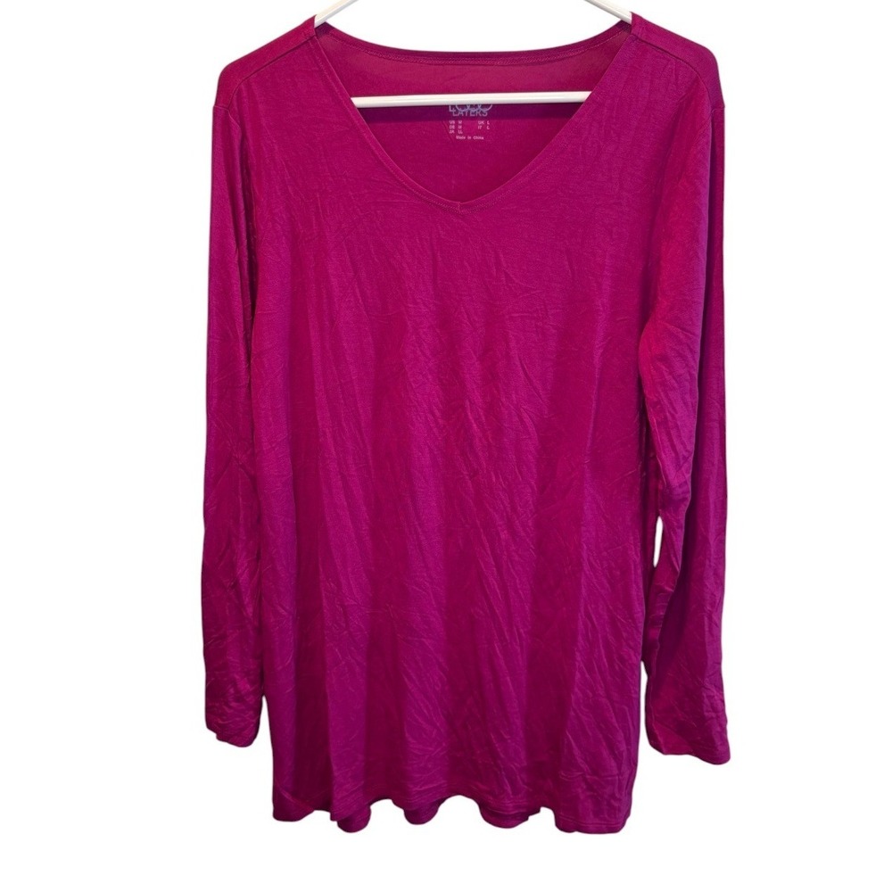 LOGO Layers Womens Pink Long Sleeve V-Neck Knit Tunic Top M NEW Layering Casual